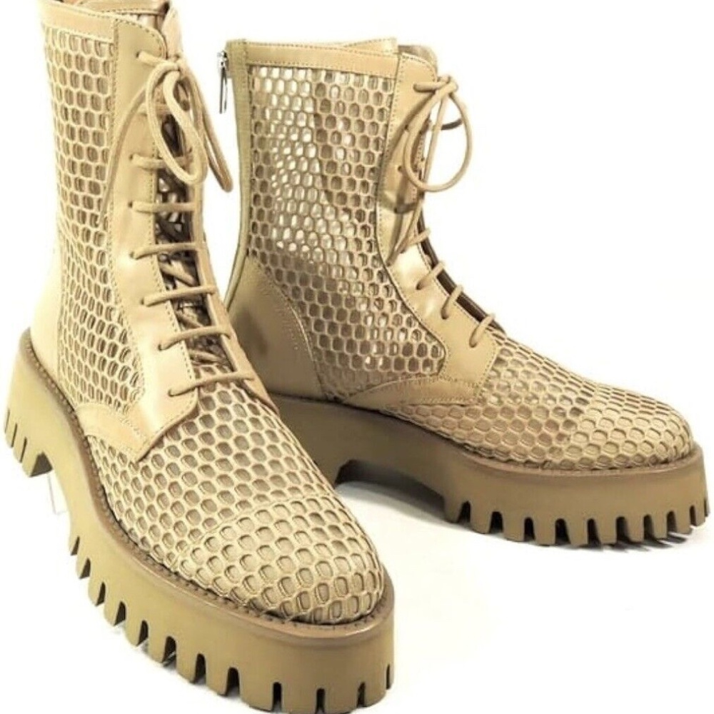 CASADEI Leather NUDE LACE UP MESH Ankle Boots 36